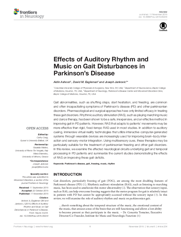 (PDF) Effects of Auditory Rhythm and Music on Gait Disturbances in ...