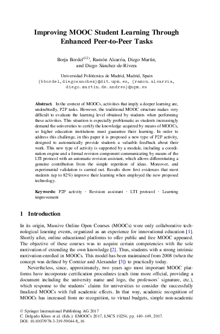 (PDF) Improving MOOC Student Learning Through Enhanced Peer-to-Peer Tasks