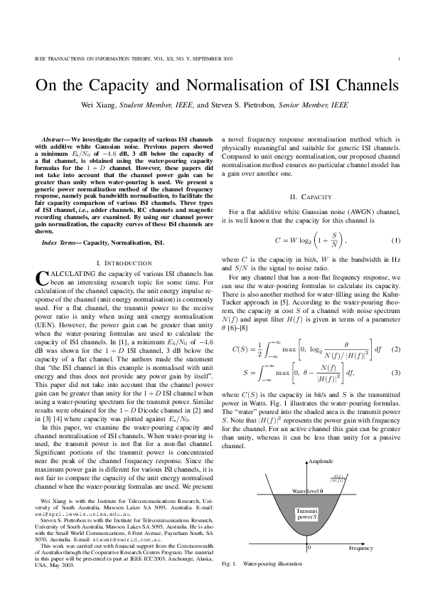 (PDF) On the capacity and normalisation of ISI channels