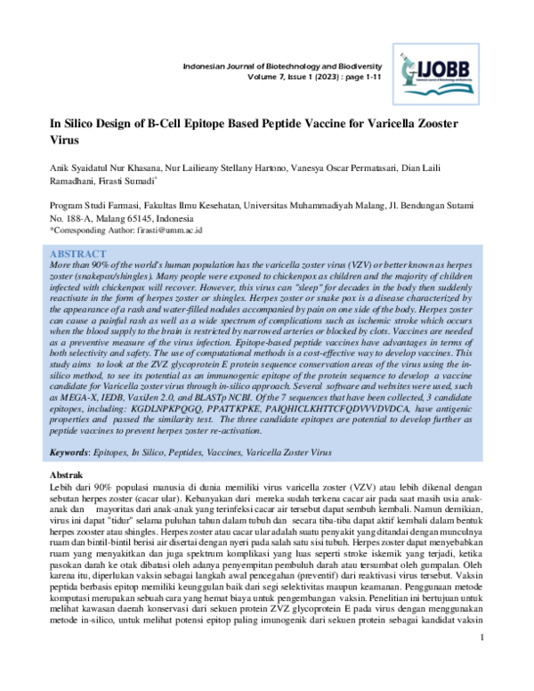 (PDF) In Silico Design of B-Cell Epitope Based Peptide Vaccine for ...