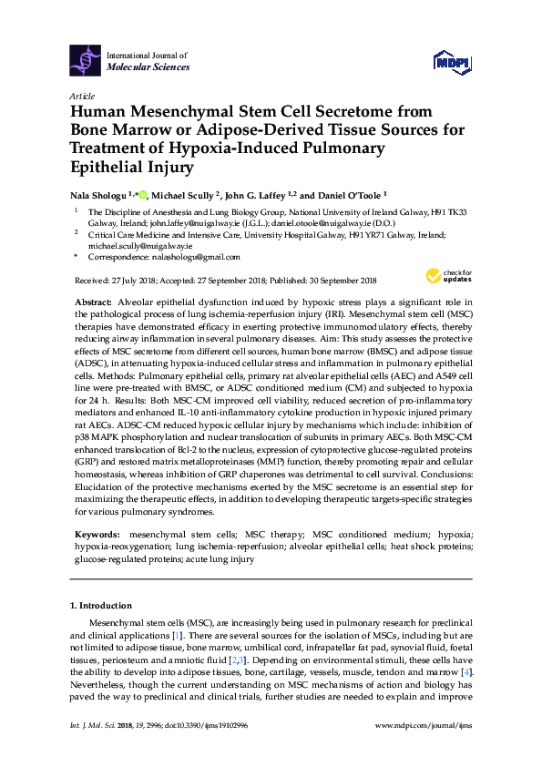 (PDF) Human Mesenchymal Stem Cell Secretome from Bone Marrow or Adipose ...