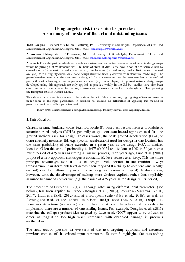 (PDF) Using targeted risk in seismic design codes: a summary of the ...