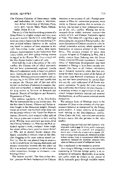 (PDF) The Chinese Calculus of Deterrence: India and Indochina. By Allen ...