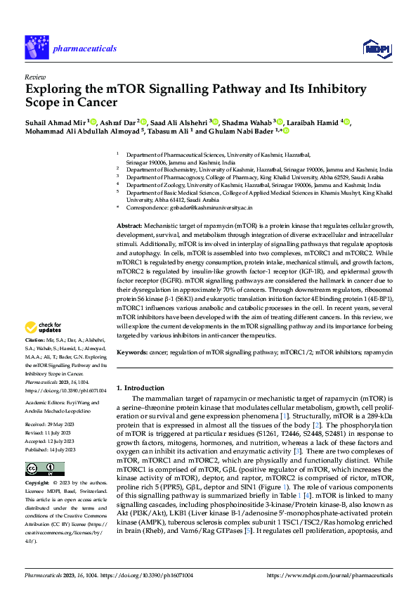 (PDF) Exploring the mTOR Signalling Pathway and Its Inhibitory Scope in ...