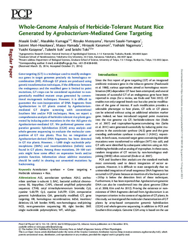 (PDF) Whole-genome analysis of herbicide-tolerant mutant rice generated ...