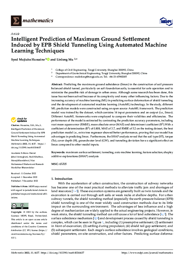 (PDF) Intelligent Prediction of Maximum Ground Settlement Induced by ...