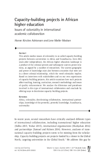 (PDF) Capacity-building projects in African higher education