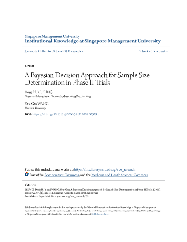 (PDF) A Bayesian Decision Approach for Sample Size Determination in ...