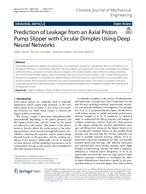 (PDF) Prediction of Leakage from an Axial Piston Pump Slipper with ...