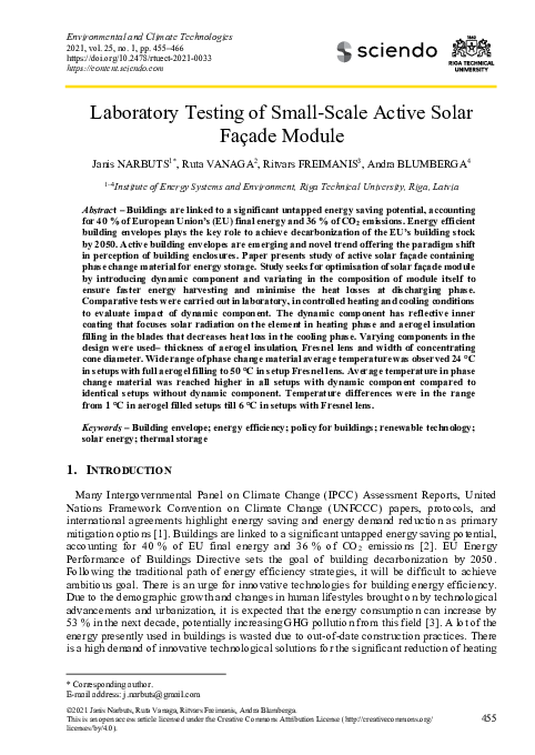 (PDF) Laboratory Testing of Small-Scale Active Solar Façade Module