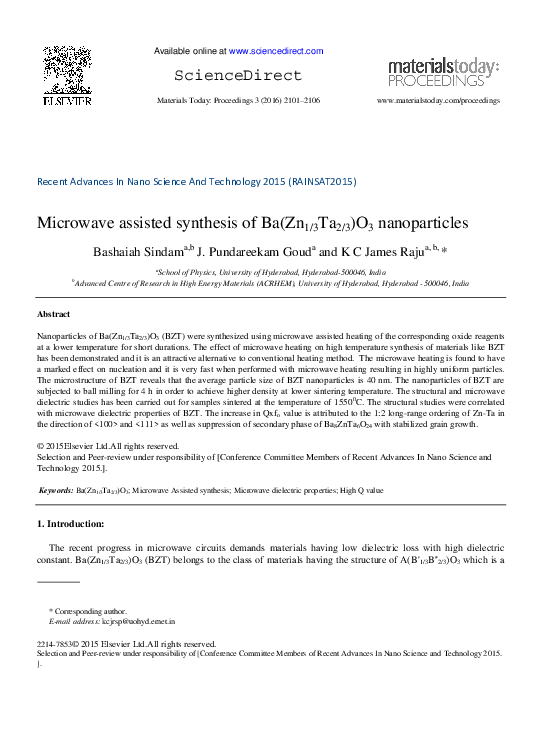(PDF) Microwave assisted synthesis of Ba(Zn1/3Ta2/3)O3 nanoparticles