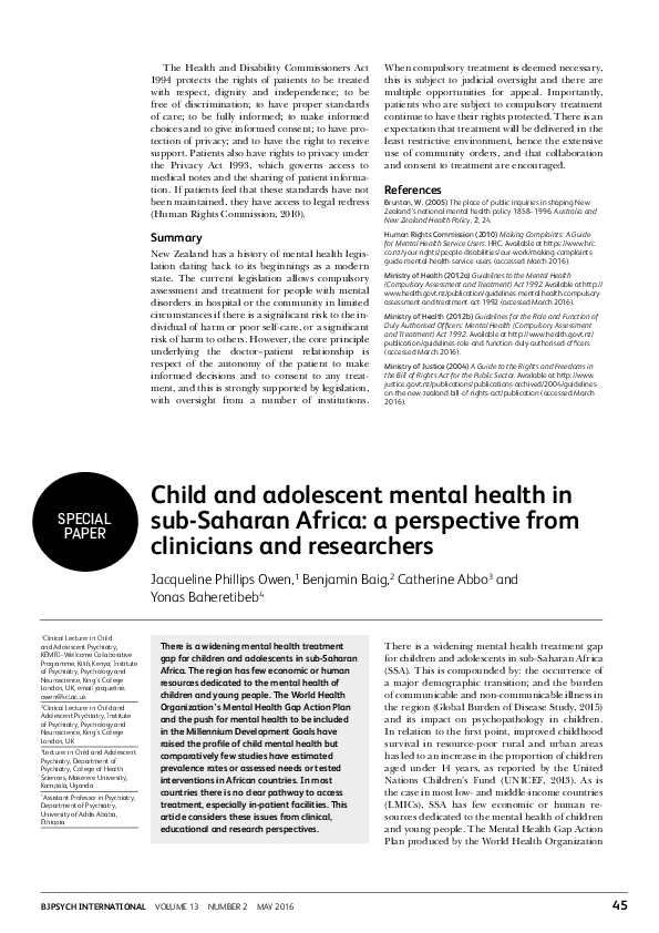 (PDF) Child and adolescent mental health in sub-Saharan Africa: a ...