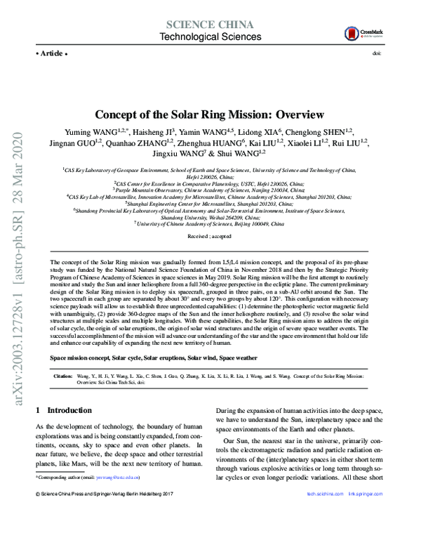 (PDF) Concept of the solar ring mission: An overview