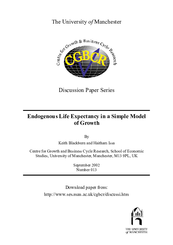 (PDF) Endogenous Life Expectancy in a Simple Model of Growth