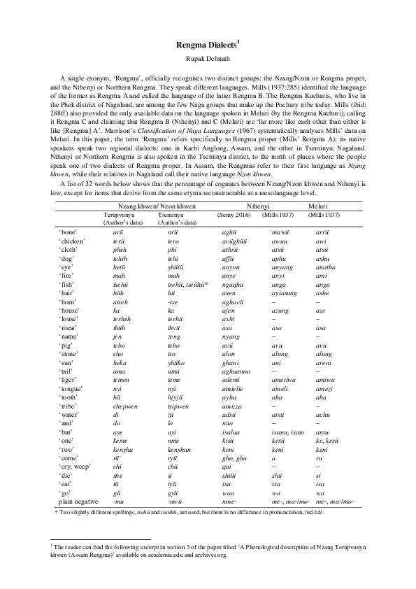(PDF) Rengma Dialects