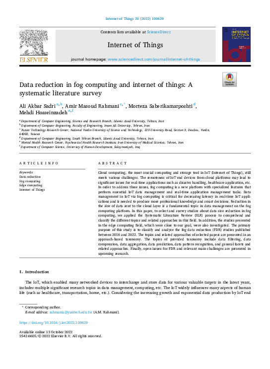 (PDF) Data reduction in fog computing and internet of things: A ...