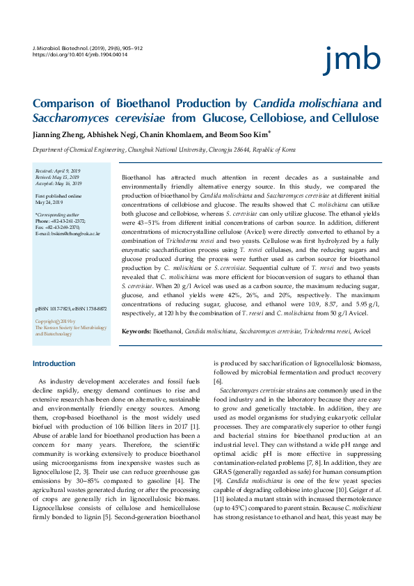 (PDF) Comparison of Bioethanol Production by Candida molischiana and ...