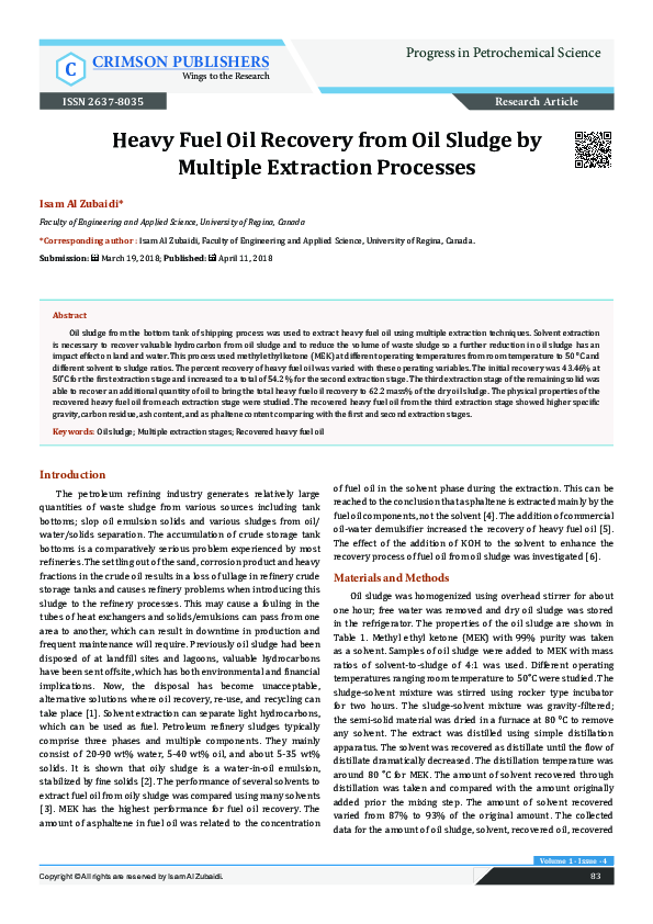 (PDF) Heavy Fuel Oil Recovery from Oil Sludge by Multiple Extraction