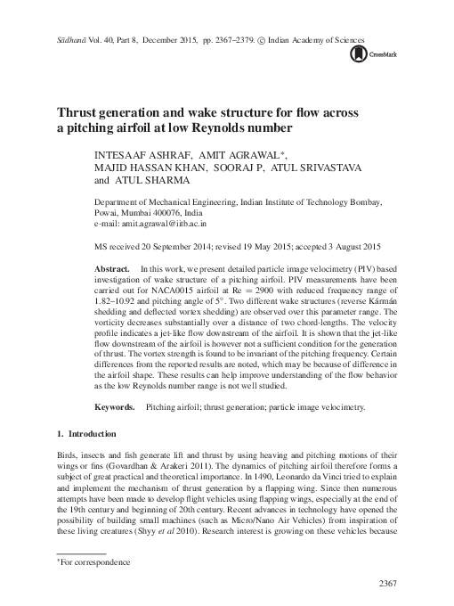 (PDF) Thrust generation and wake structure for flow across a pitching ...