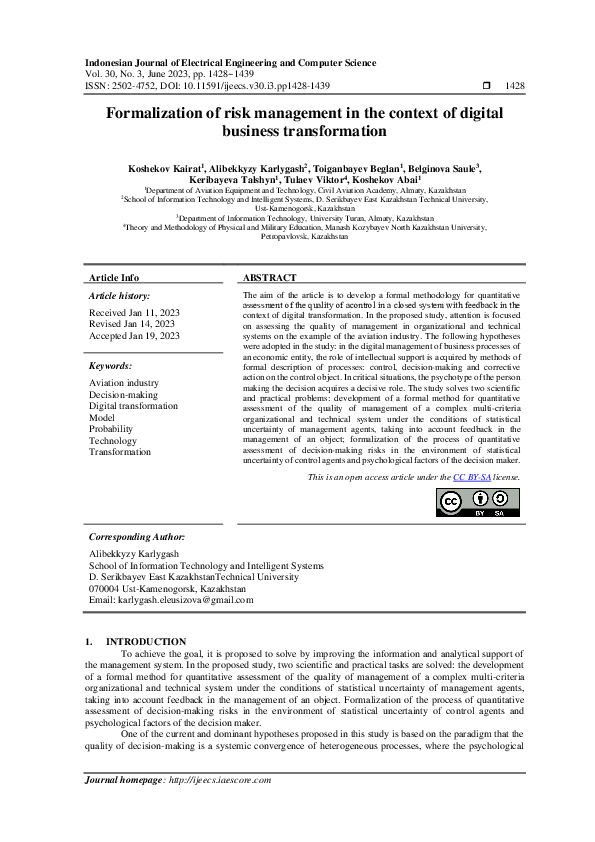 (PDF) Formalization of risk management in the context of digital ...