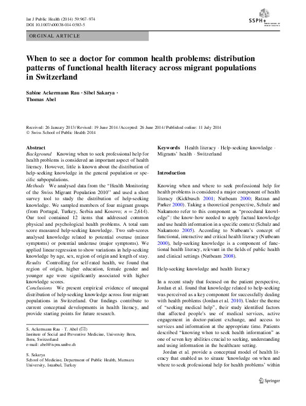 (PDF) When to see a doctor for common health problems: distribution ...