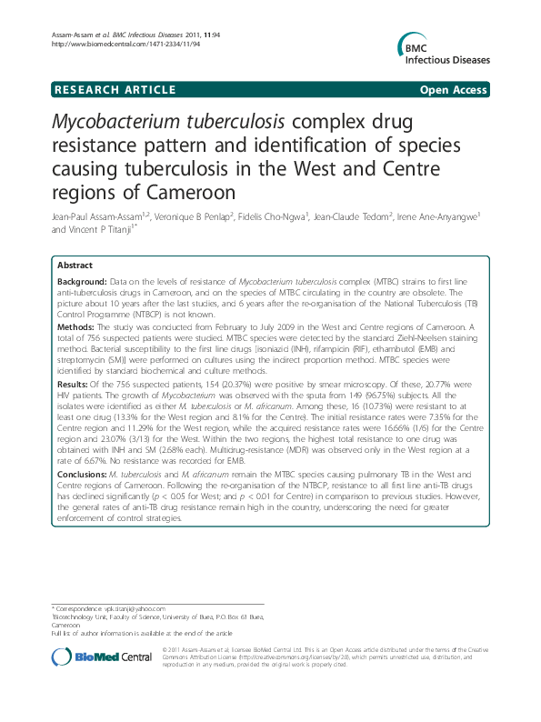 (PDF) Mycobacterium tuberculosis complex drug resistance pattern and ...