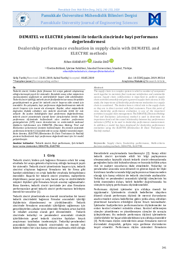 (PDF) Dealership Performance Evaluation in Supply Chain with DEMATEL ...