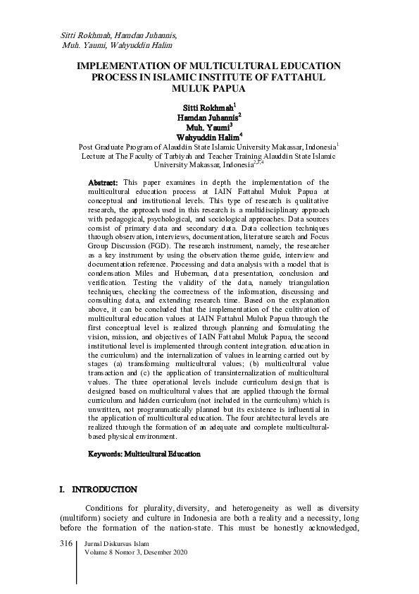 (PDF) Implementation of Multicultural Education Process in Islamic ...