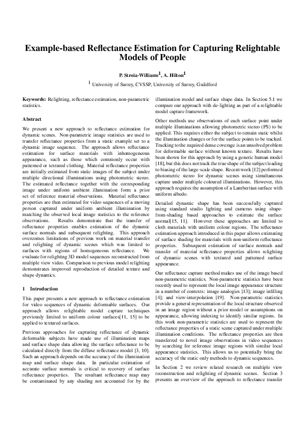 (PDF) Example-based reflectance estimation for capturing relightable ...