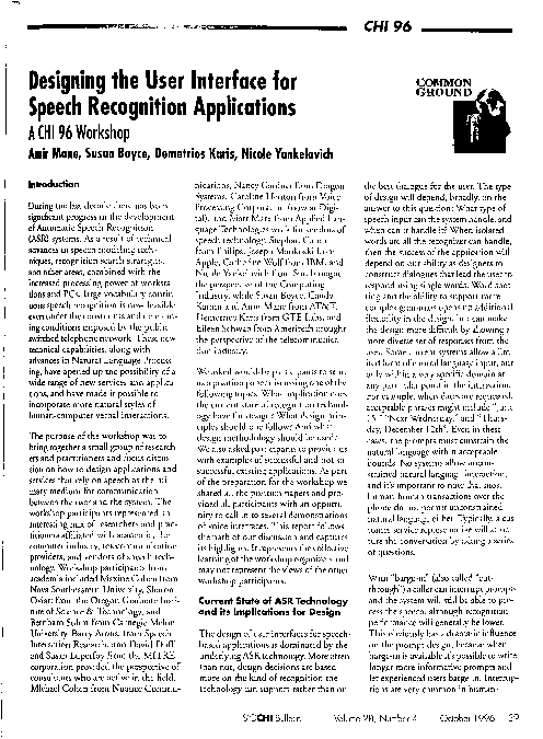 (PDF) Designing the user interface for speech recognition applications