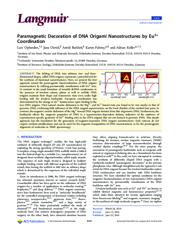 (PDF) Paramagnetic Decoration of DNA Origami Nanostructures by Eu3 ...