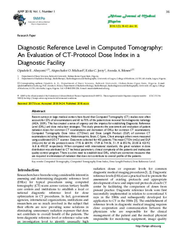(PDF) Diagnostic Reference Level in Computed Tomography : An Evaluation ...