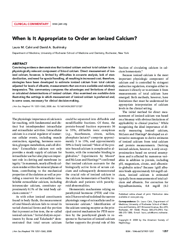 (PDF) When Is It Appropriate to Order an Ionized Calcium?