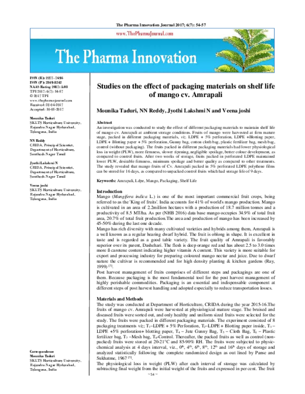 (PDF) Studies on the effect of packaging materials on shelf life of ...