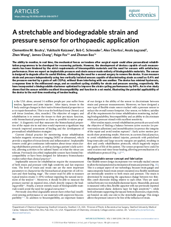 (PDF) A stretchable and biodegradable strain and pressure sensor for ...