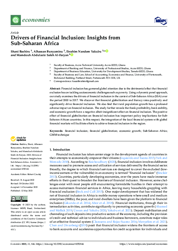(PDF) Drivers of Financial Inclusion: Insights from Sub-Saharan Africa