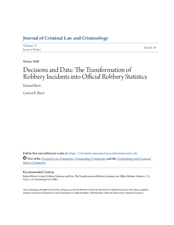(PDF) Decisions and Data: The Transformation of Robbery Incidents into ...