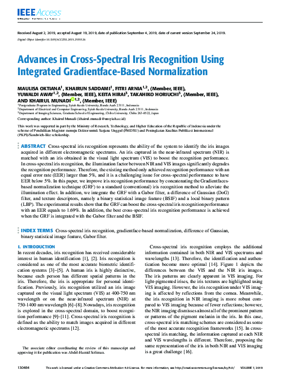 (PDF) Advances in Cross-Spectral Iris Recognition Using Integrated ...