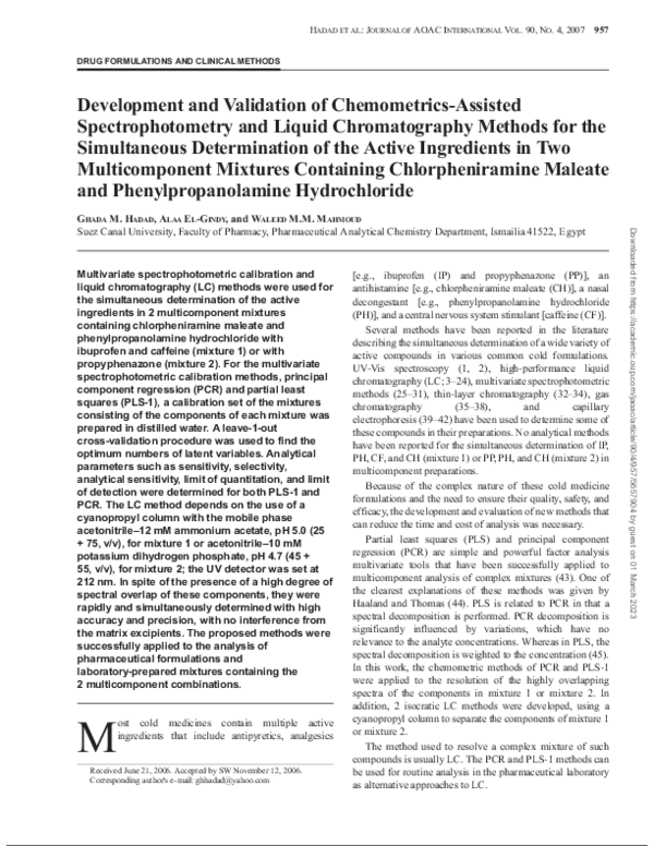 (PDF) Development and validation of chemometrics-assisted ...