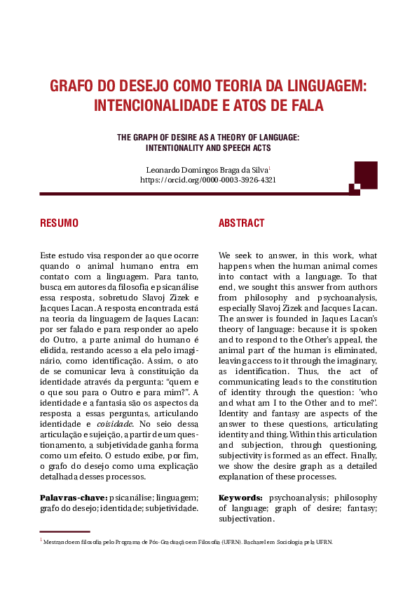 (PDF) GRAFO DO DESEJO COMO TEORIA DA LINGUAGEM: INTENCIONALIDADE E ATOS ...