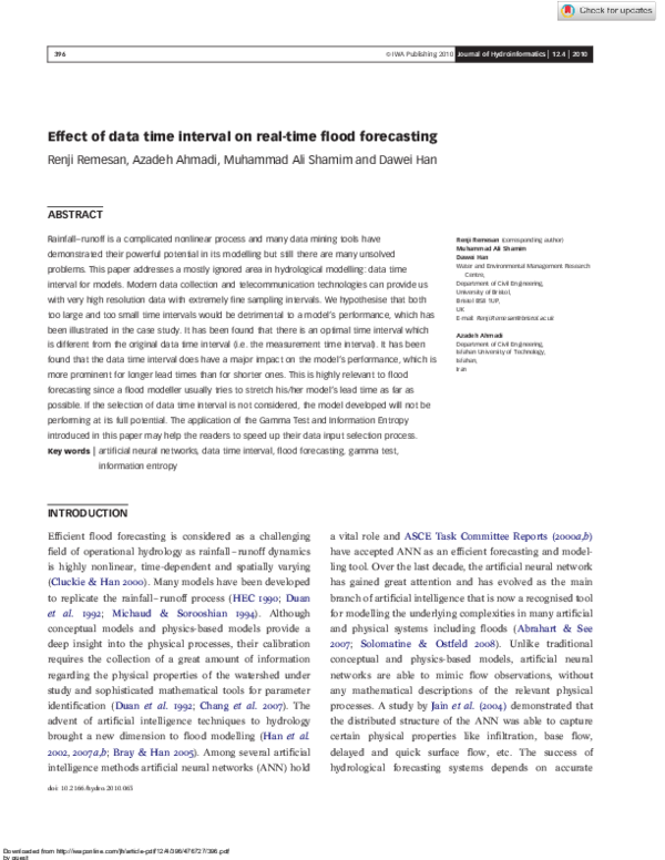 (PDF) Effect of data time interval on real-time flood forecasting
