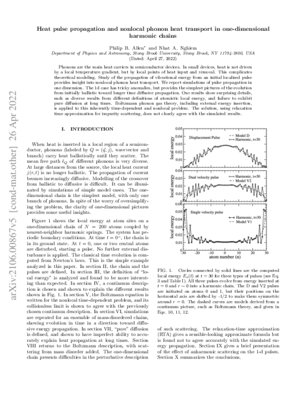 (PDF) Nonlocal Phonon Heat Transport Seen in 1-d Pulses