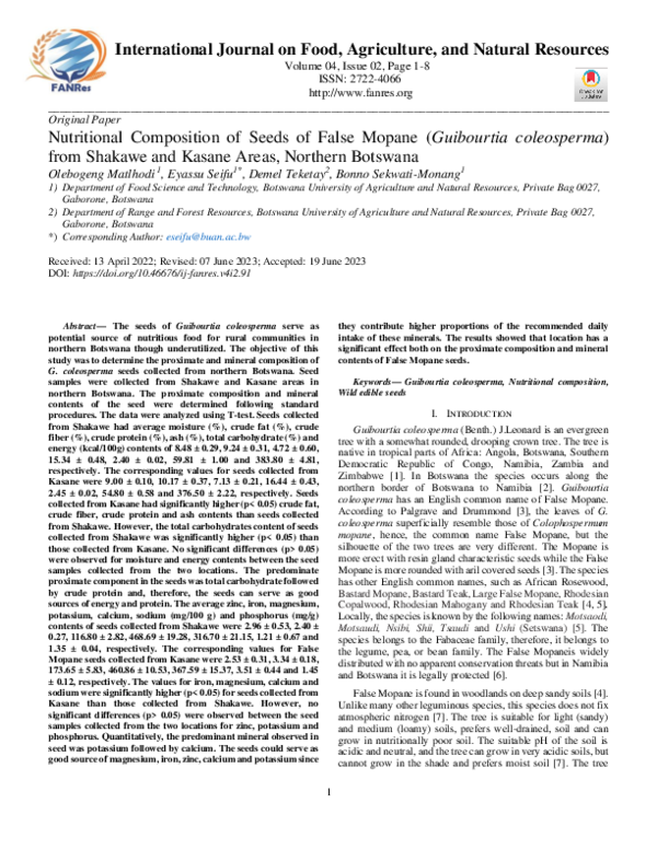 (PDF) Nutritional Composition of Seeds of False Mopane (Guibourtia ...