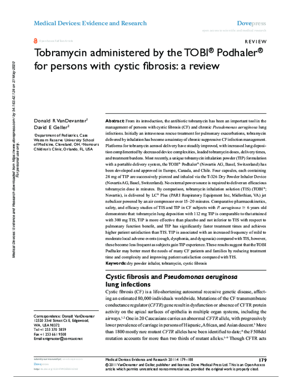 Pdf Tobramycin Administered By The Tobi Podhaler For Persons With Pdf Tobramycin Administered By The Tobi Podhaler For Persons With