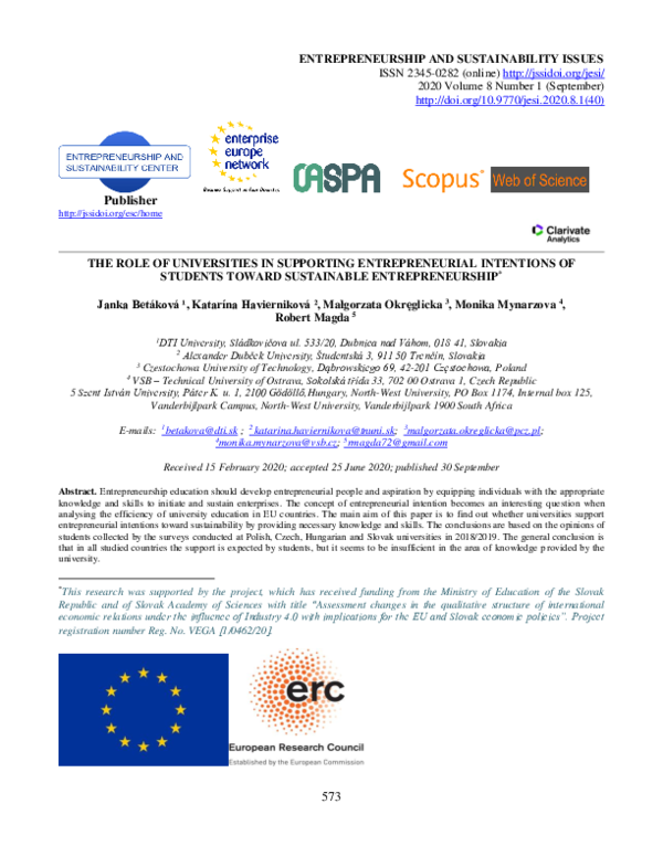 (PDF) The role of universities in supporting entrepreneurial intentions ...