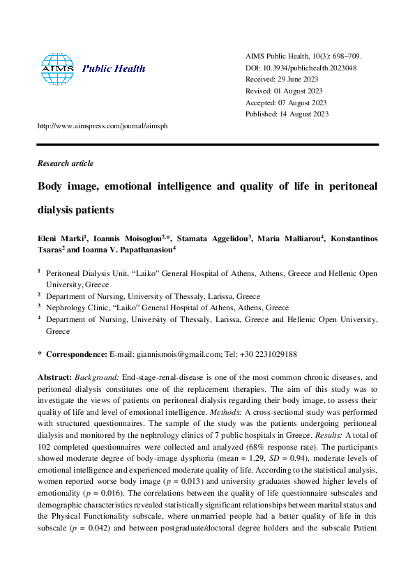 (PDF) Body image, emotional intelligence and quality of life in ...