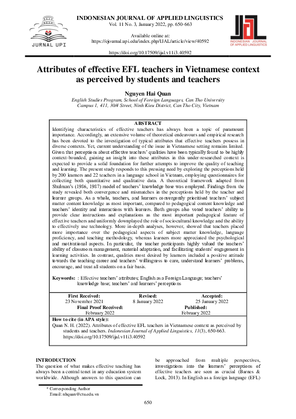 (PDF) Attributes of effective EFL teachers in Vietnamese context as ...