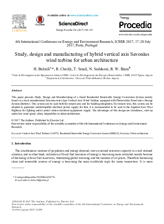 (PDF) Study, design and manufacturing of hybrid vertical axis Savonius ...