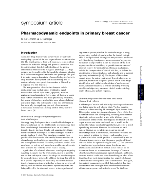 (PDF) Pharmacodynamic endpoints in primary breast cancer