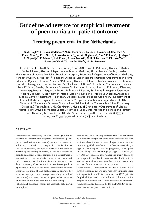 (PDF) Guideline adherence for empirical treatment of pneumonia and ...